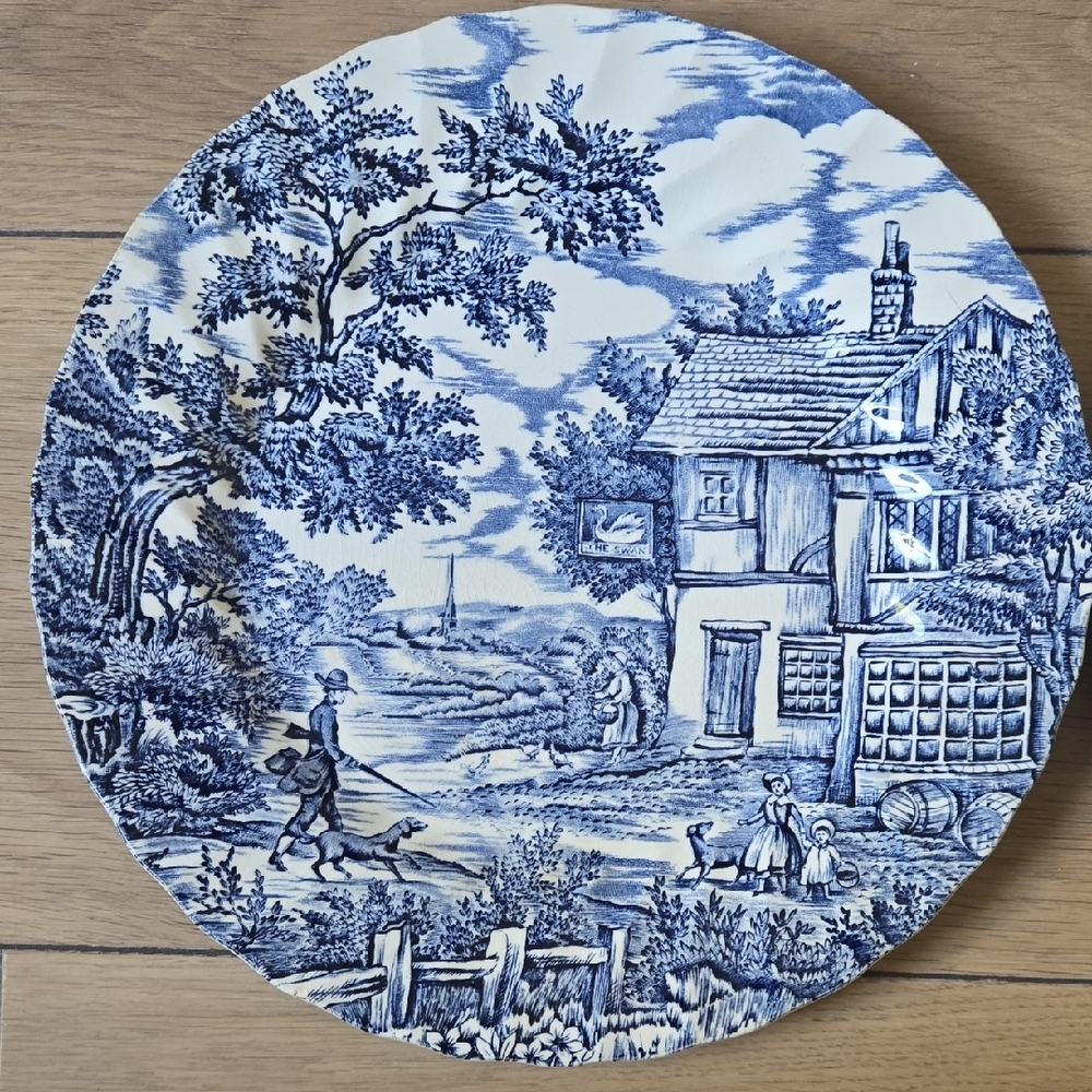 Vintage Myott "The Hunter" blue and white transferware plate 10"  2 Plates
